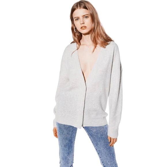 IRO Women’s Aelta Wool Blend Snap Front Cardigan in Cloudy White XL - Picture 1 of 7